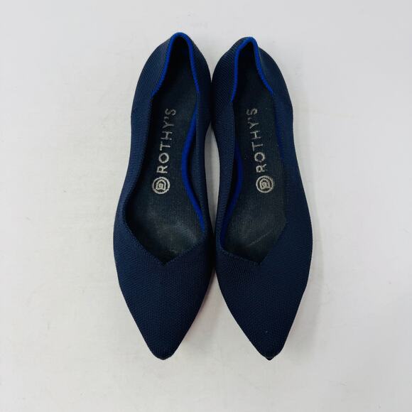 Rothy’s Navy Blue Pointed Toe Flats W9 Knit Sustainable Washable Lightweight - Picture 5 of 12